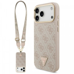 GUESS lekate IPHONE 17 Pro Max jaoks, hildub MagSafe'iga GUHMP17XP4G4TCSP (PU kolmnurgalogo ja suure rihmaga metallnupud) roosa