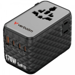 Verbatim Reisitoiteadapter EU/UK/US GaN 2xUSB-A/3xUSB-C PD 170W must 30190