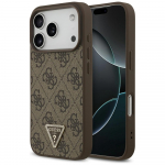 GUESS Nahast etui 4G kolmnurk Strass MagSafe iPhone'ile 17 Pro, pruun
