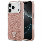 GUESS iPhone'i 17 Pro kest, hildub MagSafe'iga GUHMP17LPFGTSCMP (PU Glitter kolmnurgalogo koos) roosa