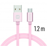 Swissten Tekstiilne Micro USB andmete ja laadimiskaabel 1,2m, roosa