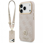 GUESS Etui 4G Strass Logo AND Lai Rihm Metallist Nupud MagSafe iPhone 17 Pro jaoks roosa