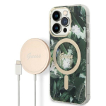 GUESS Zestaw GUBPP14LHJEACSA mbris+ laadija iPhone 14 Pro 6,1" zielony/roheline kva mbris Jungle MagSafe