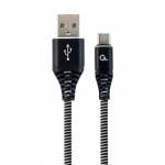 Cablexpert Esimese klassi puuvillane punutud Type-C USB laadimiskaabel ja andmekabel, 1 m | CC-USB2B-AMCM-1M-BW