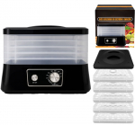 Extralink KODUNE KUIVATUSAHI SEENED, PUUVILJAD, KGITUVAD, TOIDUD, REGULEERITAV, VIMALUS 500W + 5 TAHVELT, 27,5CM x 25CM, MUST