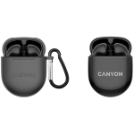 CANYON TWS-6, Bluetooth-peakomplekt mikrofoniga, BT V5.3 JL 6976D4, Sagedusala: 20Hz-20kHz, EarBud aku 30mAh*2 + Laadimismbrise aku 400mAh, type-C kaabli pikkus 0,24m, Suurus: 64*48*26mm, 0,040kg, Must