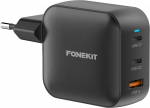 FoneKit GaN PD 100W vahelduvvoolu laadija, USB-C + USB-C + USB-A, must