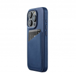 Mujjo iPhone 15 Pro Wallet Leather Case - Monaco Blue