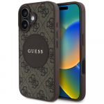 GUESS Etui 4G Circle Classic Logo MagSafe do iPhone 16 brzowy