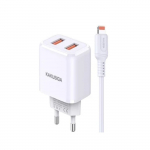 iKaku Kaku KSC-793 2in1 adaptiivne kaheportne kiire 2.4A laadija Lightning-kaabliga, valge