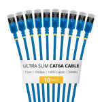 StarTech.com 15 cm sinine ultra-kitsas Cat6A Etherneti kaabel, 10-pakett, snagless, FTP, puhas paljast kuperslas juhtme, 34AWG ultra-kitsas RJ45 vrguhendusjuhe, individuaalselt testitud