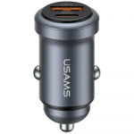 USAMS Autolaadija CC322 30W 1xUSB-A 1xUSB-C tumedus