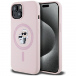 Karl Lagerfeld Silikoonkattega Karl AND Choupette MagSafe iPhone'i 15 Plus mbris, roosa
