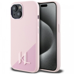 KARL LAGERFELD kaitsembrise IPHONE 15 jaoks, hildub MagSafe'iga KLHMP15SSCMKMPCP (Silikoonist algthe metalllogo) roosa