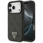 GUESS Nahast 4G Triangel Strass MagSafe-kinnitusga lemistest iPhone 18 Pro / 17 Pro juhtmevaba korpus, must