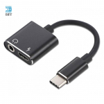 Riff Audio Converter Adapter Type-C to Type-C (female) + headphones jack 3,5 mm (female) Black
