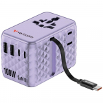 Verbatim Reisitoideadapter EU/UK/US GaN 2xUSB-C/2xUSB-A/1xUSB-C PD 100W lilla 30193