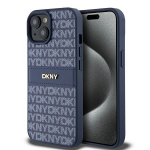 DKNY DKHCP15SPRTHSLB iPhone 15 / 14 / 13 6.1" niebieski / sinine kvakaaneline nahast mono triibuline ja metallist logo
