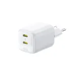 Baseus Seinaplugi kiire laadija EnerFill FE22 45W 2xUSB-C QC PD USB-C kaabliga 1m, valge