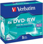 Verbatim 43285V Blank DVD-RW SERL 4.7GB 4x Extra Protection 5 Pack Slim