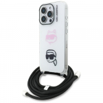 Karl Lagerfeld IML risti le keha kandev kott Karl AND Choupette iPhone 16 Pro jaoks, valge