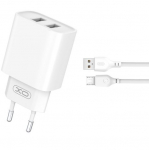 XO CE02C USB laadija 2xUSB 2.1A + Micro USB kaabel 1m