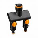 Comfort tap connector with two hose connections On/off