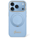 GUESS Etui IML Ring Stand 360 Script Metal Logo MagSafe iPhone 18 Pro / 17 Pro juhtmele, helesinine