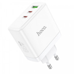 Hoco 2 x USB-C + USB-A GaN QC PD 65W N30 laadija valge
