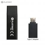 Super Sale Out - Platinet PMFEC32B 2in1 32GB USB 2.0 AND amp; Micro Type-C USB Plug OTG Adapter Tablet PC Smartphone Black