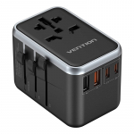 Vention FJFB0 GaN 2xUSB-C 2xUSB-A universaalne reisiadapter 65W (must)