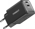FoneKit GaN PD 48W vahelduvvoolu laadija, USB-C + USB-C, must
