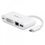 StarTech.com USB-C mitme portiga adapter - USB-C kuni DVI-D (digitaalne) videoadapter 60W Power Delivery lbivooluga laadimisega, GbE, USB-A - kaasasrukalt USB Type-C/Thunderbolt 3 mini slearvuti dokk