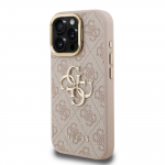 GUESS PU 4G Metallist Logo Alus Kaameraraam Kate iPhone'i 15 Pro Max jaoks / Roosa
