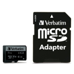 Verbatim MicroSD-kaart 64GB + adapter Pro U3 must/must 47042