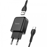 Hoco USB A 2A 10W laadija + USB A USB C kaabel N2, must