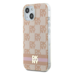 DKNY DKHMP15SHCPTSP iPhone 15 / 14 / 13 6.1" rowy/pink kvakott IML ruuduline monomuster ja trkitud triibud MagSafe
