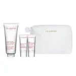 Set Clarins: Moisture-Rich, Shea Butter, Moisturising, Body Lotion, Body, 200 ml + Jeunesse Des Mains, Softening, Hand Cream, 30 ml + Gommage, Exfoliating, Body Scrub, 30 ml + Clarins, Zippered, GWP Textile Pouch, White