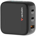 Verbatim Vrgulaadija Mini GaN 65W 2xUSB-C PD/1x USB-A QC adapter UE/UK/USA must 30238