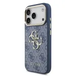 GUESS PU-nahaga 4G metallist logosega kuldne raam - iPhone 18 Pro sinine lemiststetud korpus