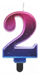 GoDan Night sky Metallic Cake Candle topper Number 2 (8cm) Pink/Blue/Violet Ombre