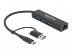 Delock 3 USB 3.2 Gen1 hub Gigabaidi LAN USB-C o. USB-A tp
