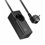 Hoco 2 meetrine vooluadapter 1 pistikupesaga + USB A + 3 x USB-C QC3.0 PD 3A 67W NS9, must