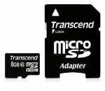 Transcend MicroSD Card SDHC 8GB + Adapte microSDXC/SDHC Class 10 8GB