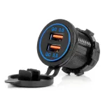 Amio Veekindel telefonilaadija sinise LED-taustvalgusega, 2xUSB QC3.0 12/24V -04218