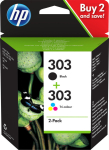 HP 303 tindikassetti, topeltpakend, must/kolmevrviline (3YM92AE)