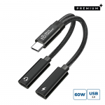 MicroConnect Premium USB-C to USB-C PD and USB-C Female Adapter, Black