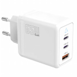 TB Laadija 2x USB C + USB A Power Delivery valge, GaN 65W