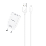 USAMS Laadija. Juhe 1xUSB T21 micro USB valge/white 2,1A kiire laadimine T21OCMC01