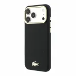 Lacoste PU-nahast Champs Elysees kuldse logoga MagSafe-disainiga mbris iPhone 18 Pro telefonile, must